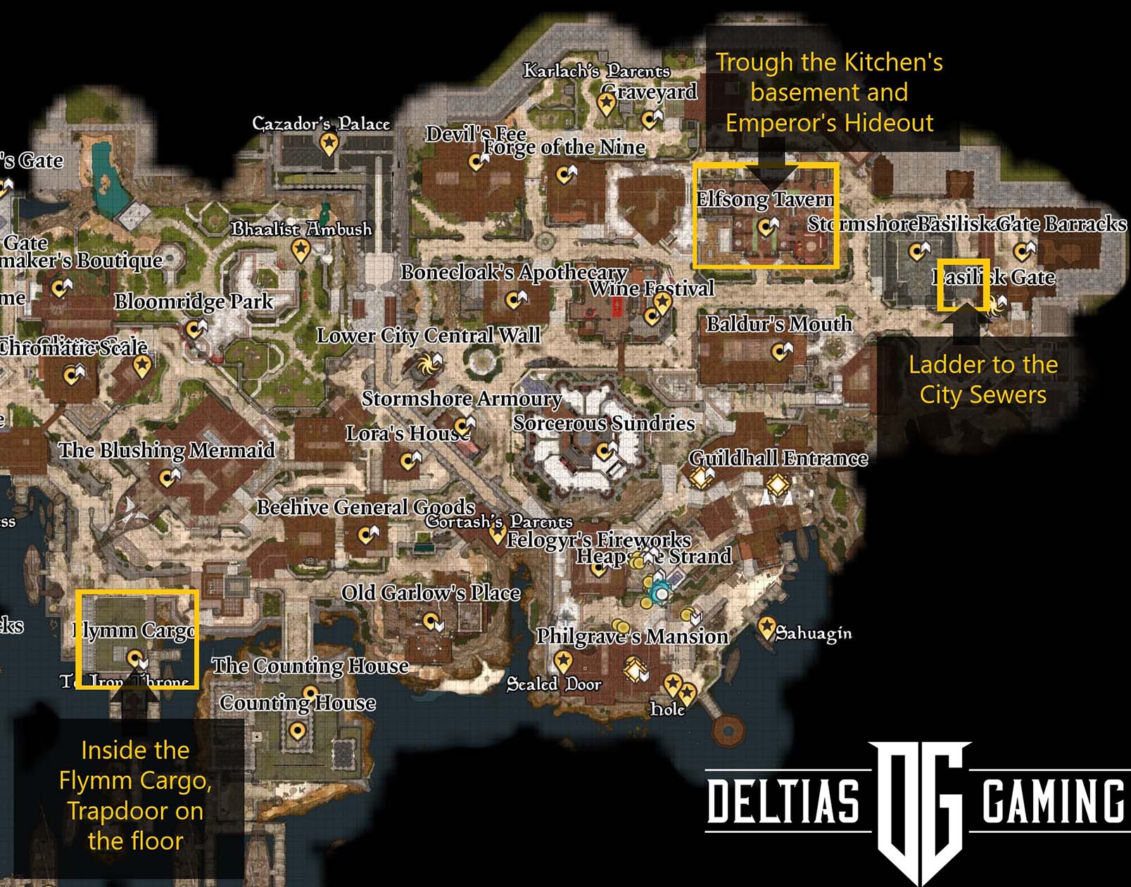 BG3 City Sewers Entrances Map Baldurs Gate 3 