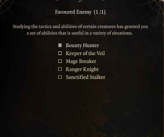 Baldur's Gate 3 Favoured Enemy Bounty Hunter