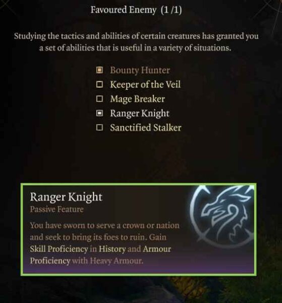 BG3 Favoured Enemy Ranger Knight