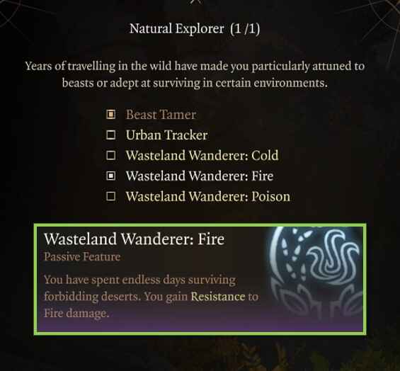 Baldur's Gate 3 Natural Explorer Wasteland Wanderer Fire