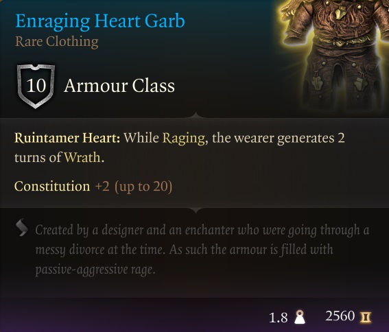Enraging Heart Garb Baldur's Gate 3 BG3