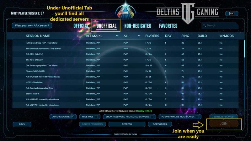 Server Types in ARK Survival Ascended - Dedicated Servers and Unofficial servers How yo join