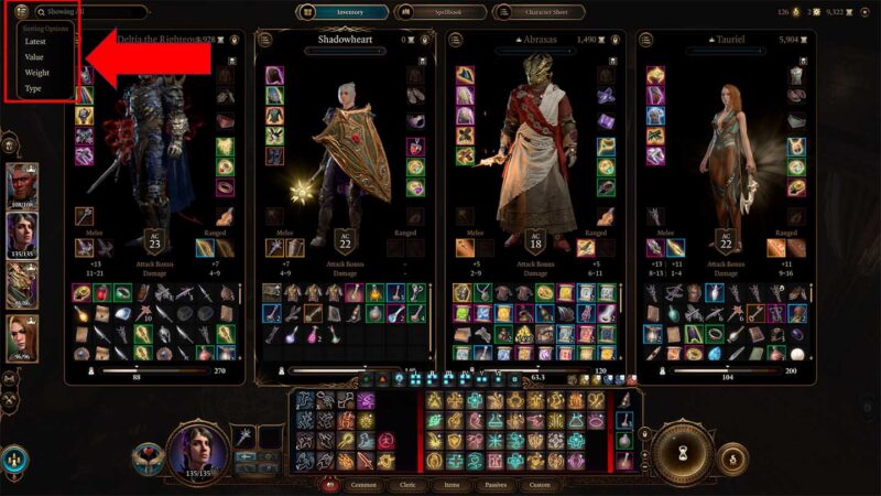 Baldur's Gate 3 Inventory Mass Sort option