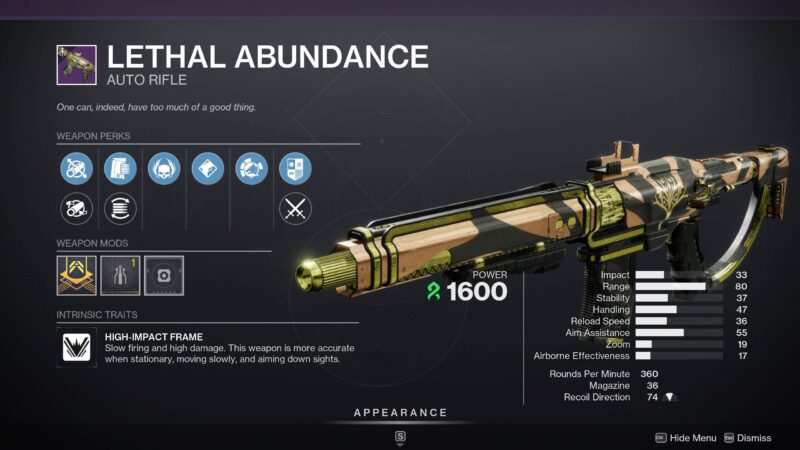 Lethal Abundance Auto Rifle - D2