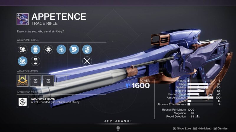 Appetence Trace Rifle - D2