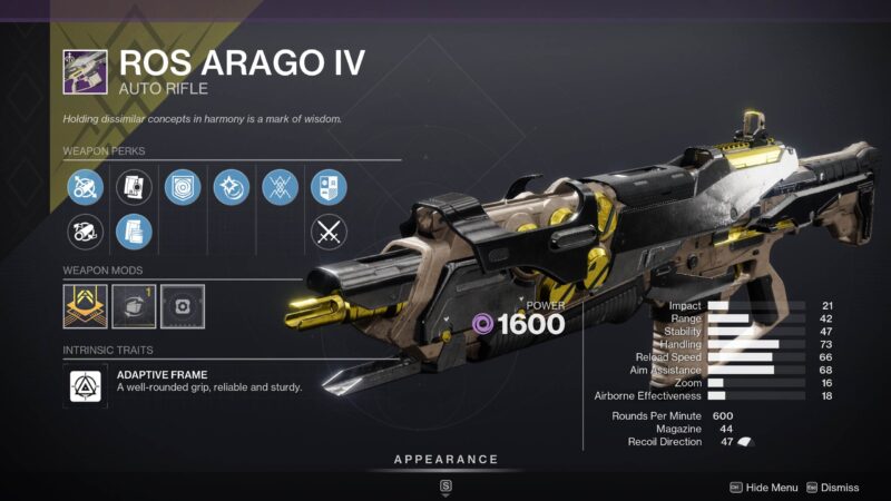 Ros Aragon IV Auto Rifle - D2