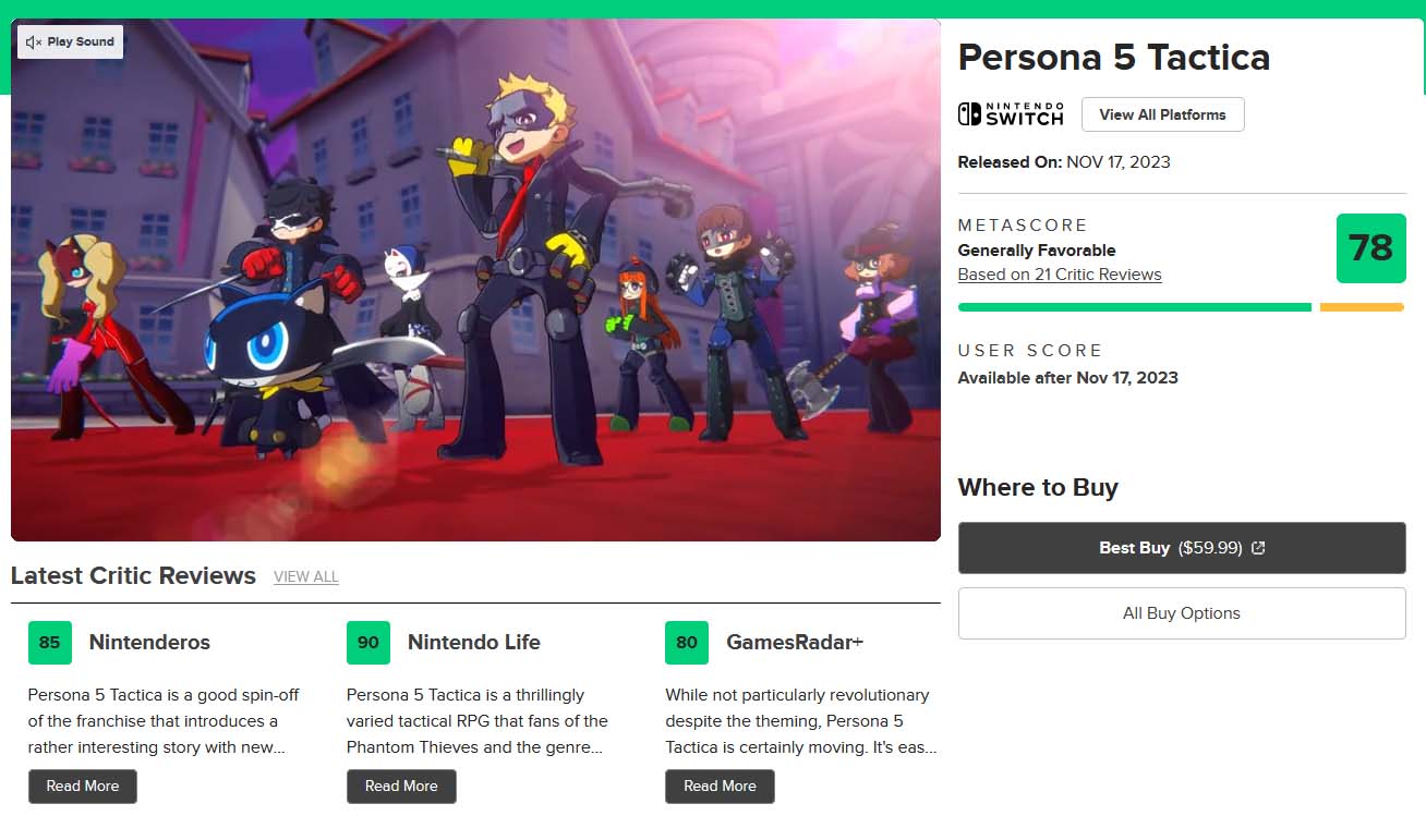 BossBigBoss on X: 💫Persona 5 Tactica Metacritic #Persona