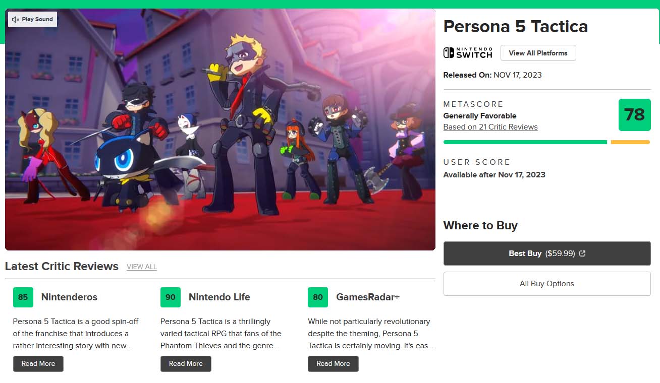 metacritic on X: Persona 5 Tactica reviews will start going up in