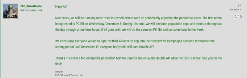 ESO: Cyrodiil Testing Could Increase Population – Double AP Event -  Deltia's Gaming