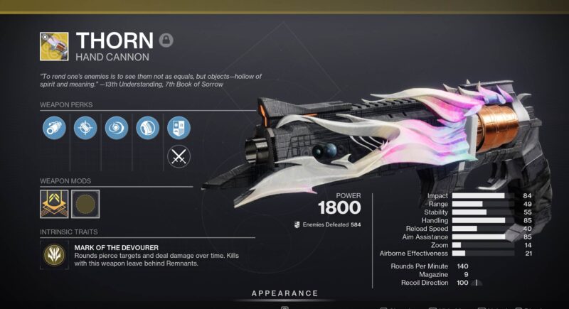 D2 Thorn Exotic Hand Cannon