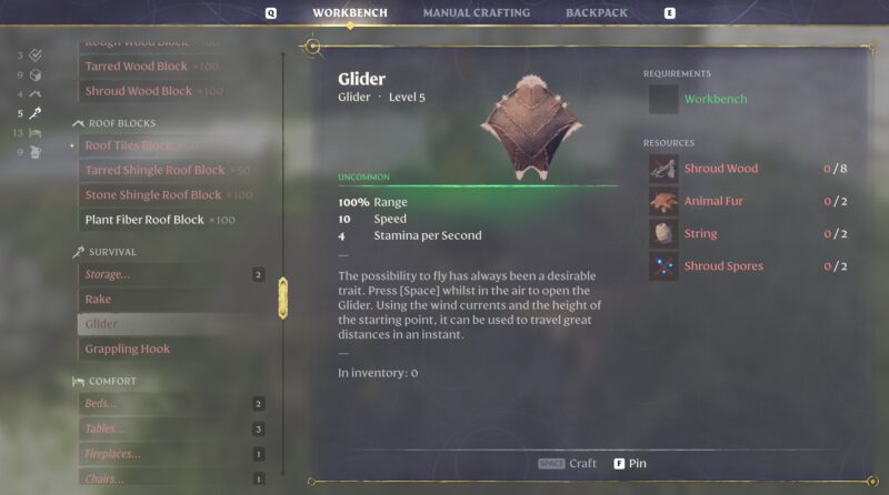 How to Craft the Glider in Enshrouded