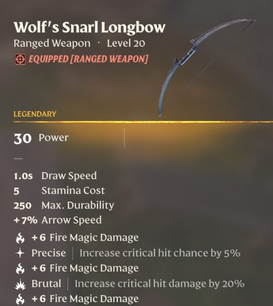Legendary Wolf's Snarl Longbow for Enshrouded Game