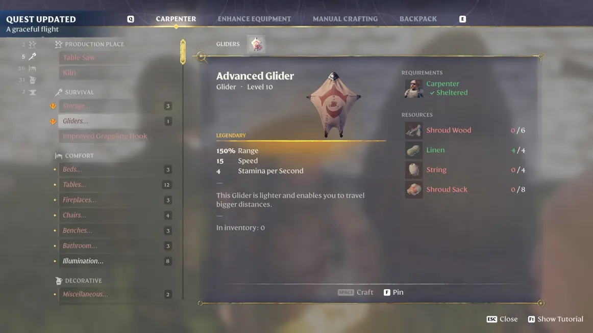Get and craft an advanced Glider in Enshrouded
