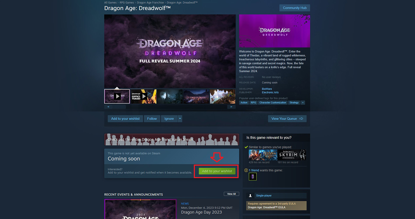 Wishlist Dragon Age Dreadwolf on Steam NOW