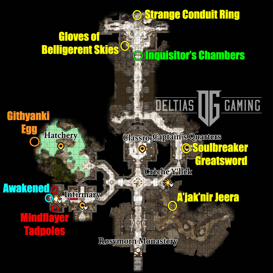 Baldur's Gate 3 Creche Y'llek location Awakened Bonus Githyanki Egg Soulbreaker Greatsword Quartermaster