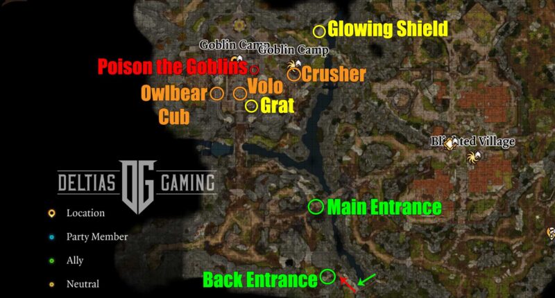 BG3 Goblin Camp location Volo Owlbear Cub Crusher