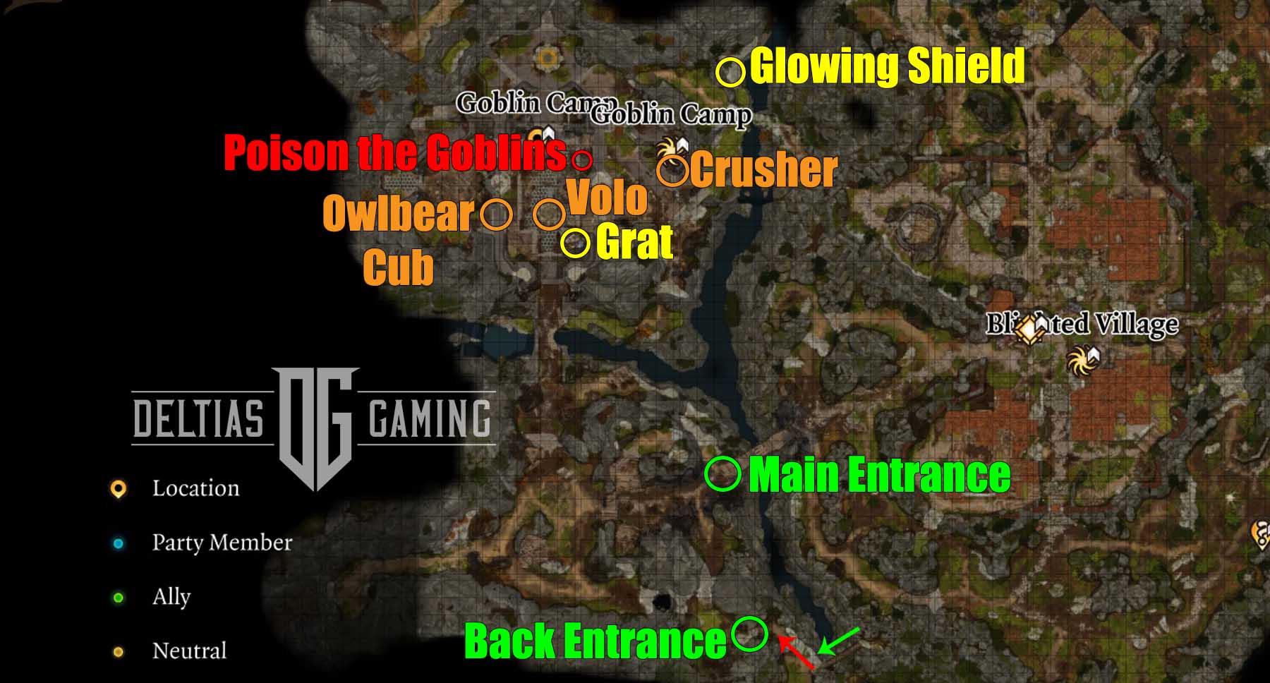 Baldur's Gate 3 Goblin Camp location Volo Owlbear Cub Crusher