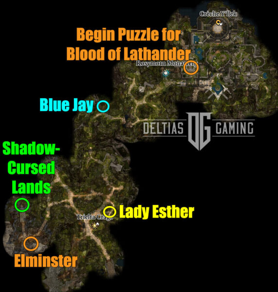 Baldur's Gate 3 Rosymorn Monastery Trail location Lady Esther Elminster Blood of Lathander