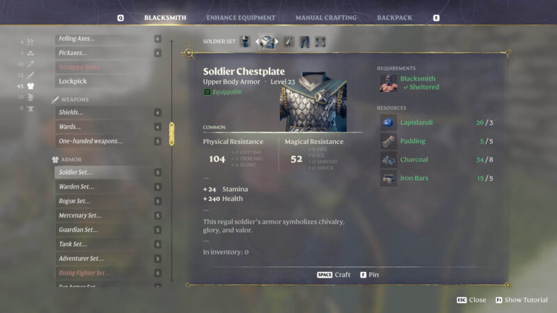 Enshrouded Soldier Chestplate crafting recipe