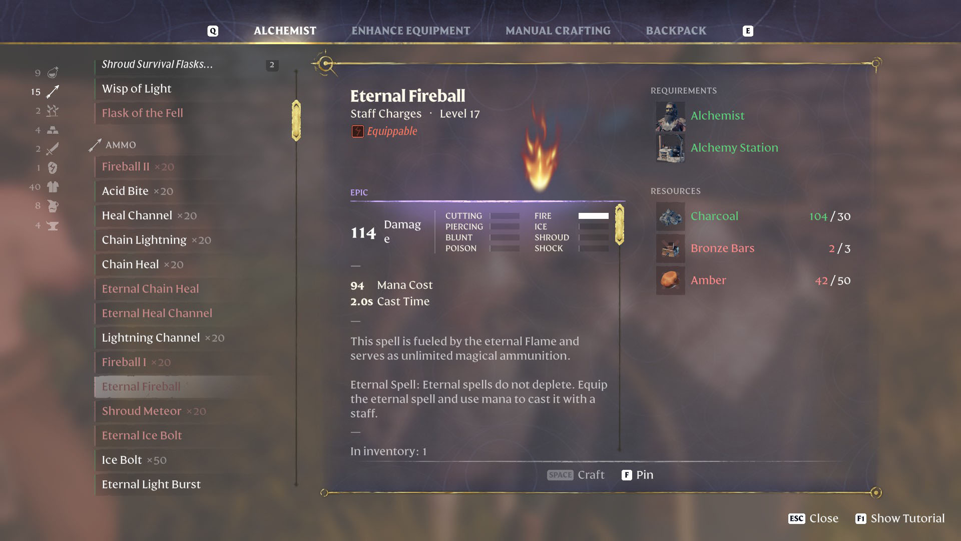 Eternal Fireball - Staff Charge - Eternal Spell - Enshrouded
