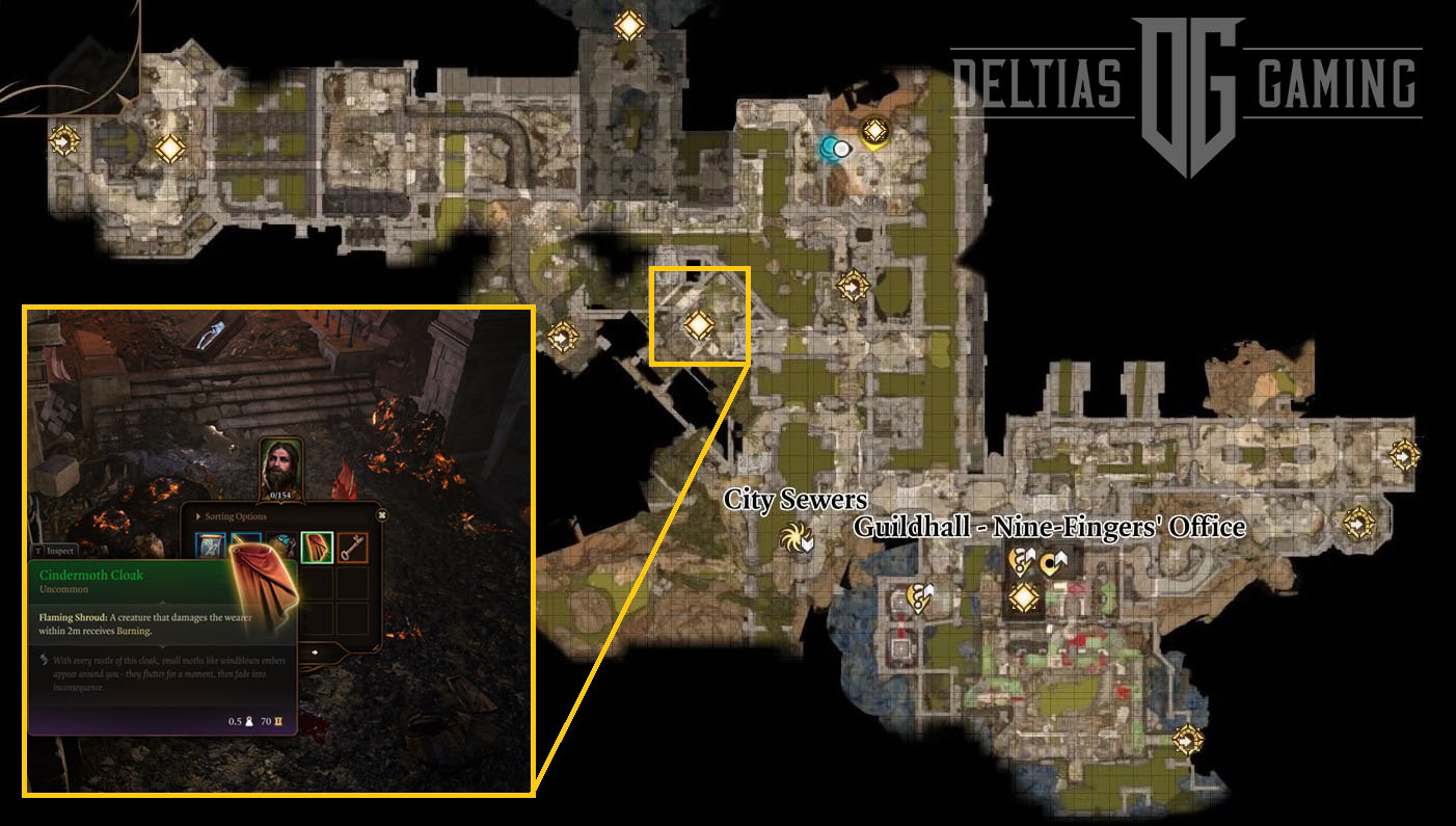 Как получить плащ Пепельной бабочки в Baldur's Gate 3, расположение на карте канализации Нижнего города