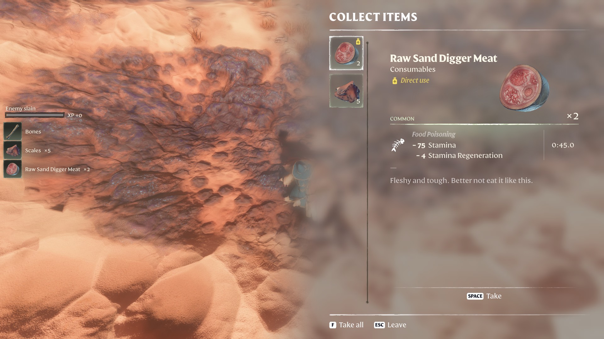Finding Raw Sand Digger Meat in Enshrouded Game
