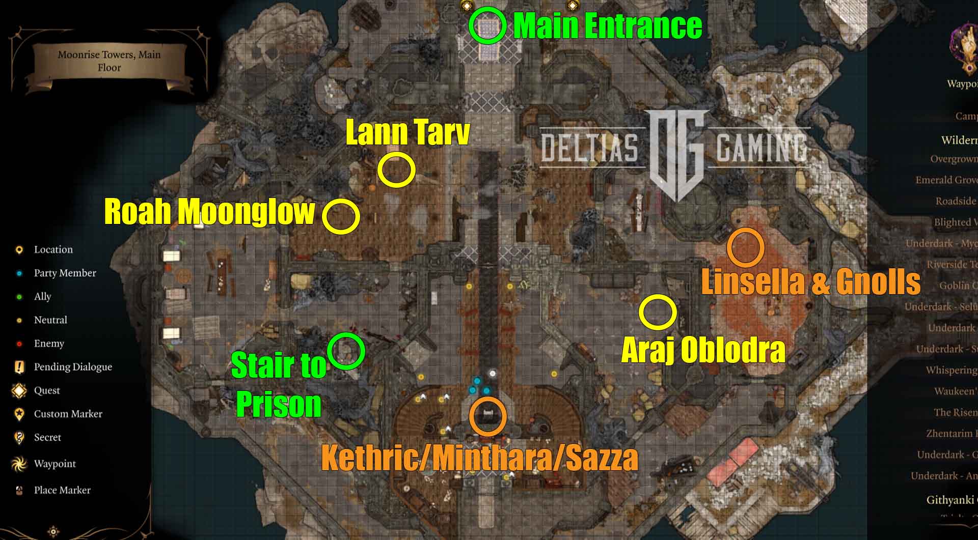 Baldur's Gate 3 Moonrise Towers Расположение на главном этаже Минтара Ланн Тарв Роа Лунное сияние