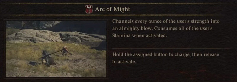 Dragon's Dogma 2 Warrior Ultimate Skill Arc of Might tooltip