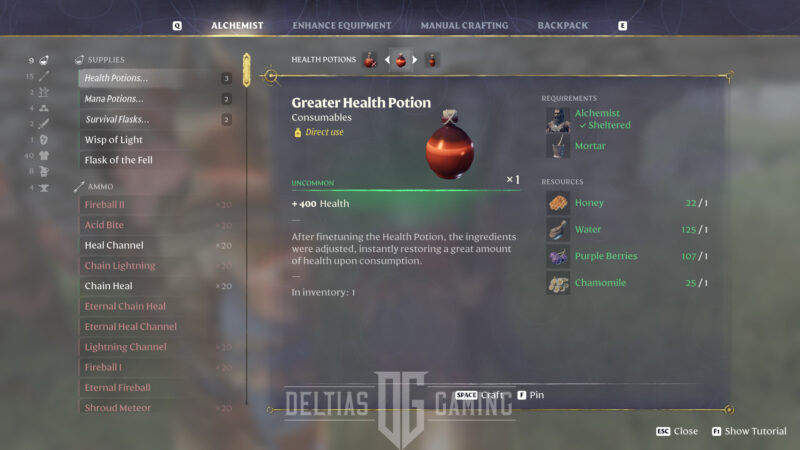 Enshrouded - Greater Health Potion Recipe
