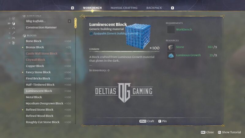 Enshrouded Luminescent Block crafting recipe