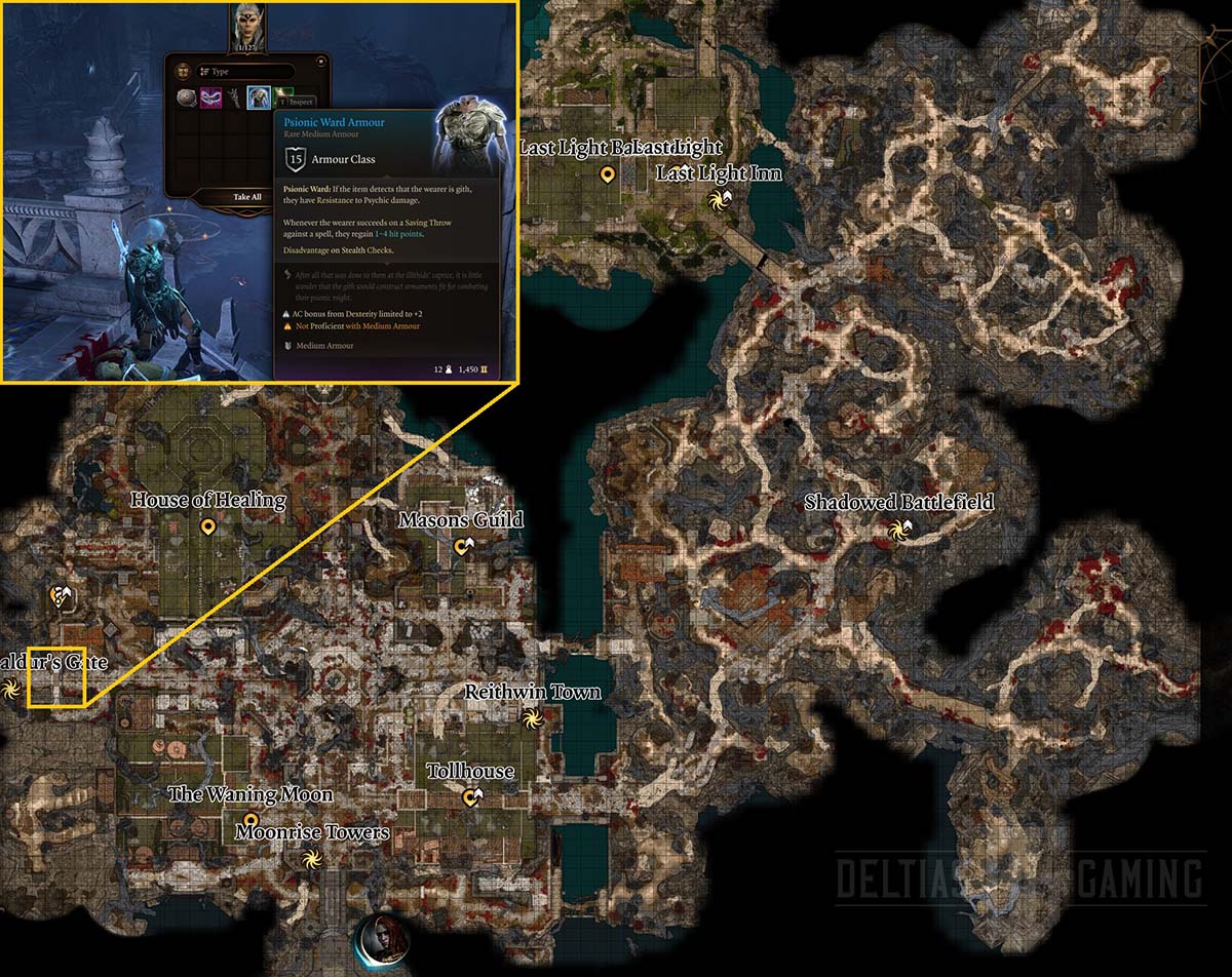 Расположение карты брони Psionic Ward в Акте 2 — Baldur's Gate 3 — BG3