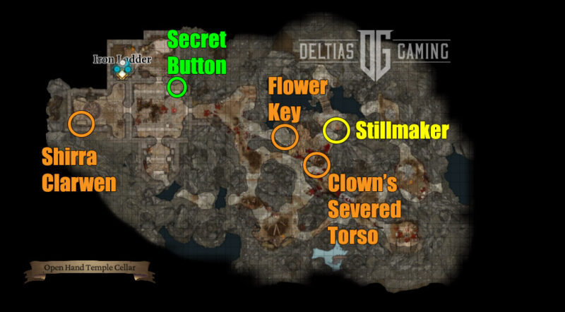 Baldur's Gate 3 Open Hand Temple Cellar locatio map Secret Button Shira Clarwen Stillmaker