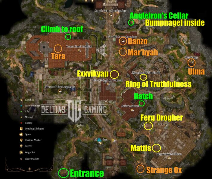 Baldur's Gate 3 Rivington location map Strange Ox, Ulma, Angleiron's Cellar, Exxvikyap