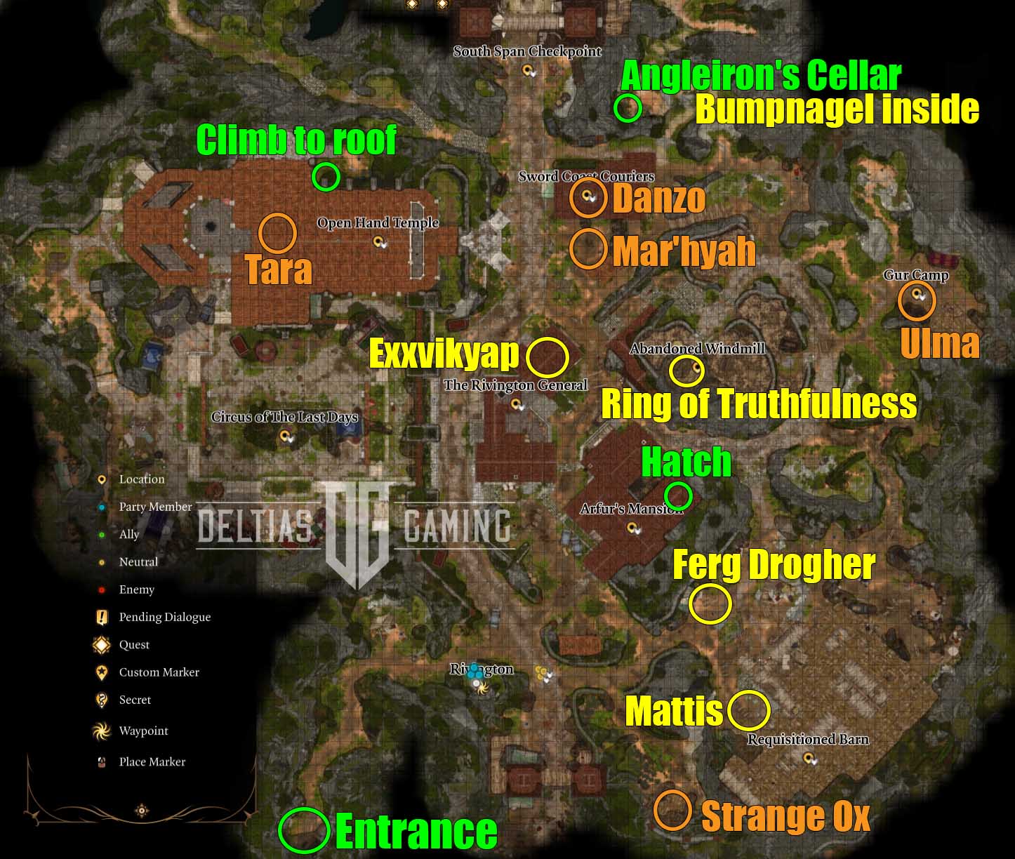 Baldur's Gate 3 Rivington location map Strange Ox, Ulma, Angleiron's Cellar, Exxvikyap
