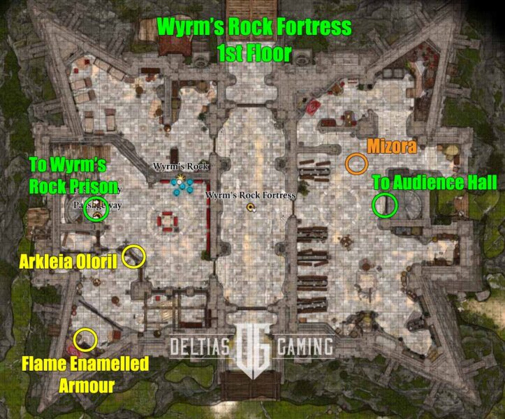 Baldur's Gate 3 Wyrm's Rock Fortress 1st Floor location map Mizora Arkleia Oloril