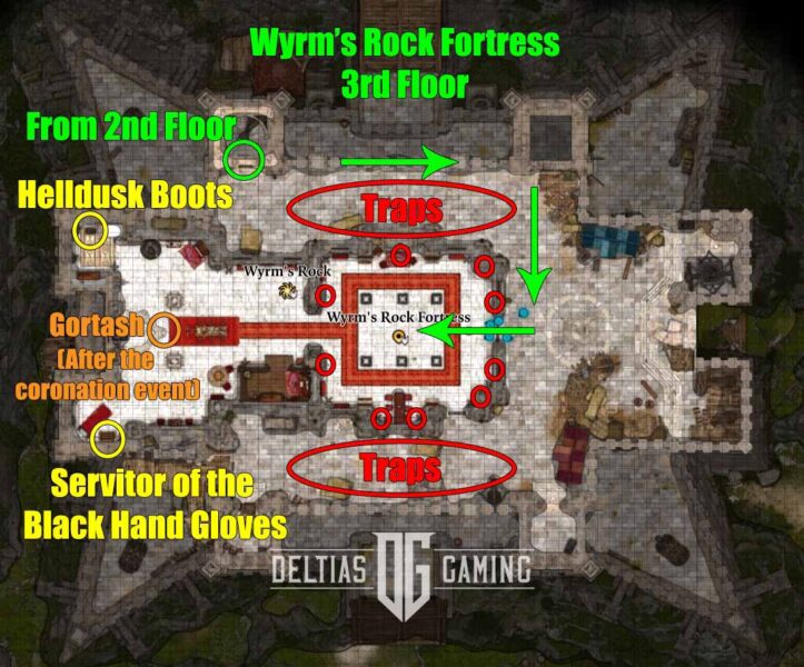 Baldur's Gate 3 Wyrm's Rock Fortress 3rd Floor location map Gortash Helldusk Boots Servitor of the Black Hand Gloves