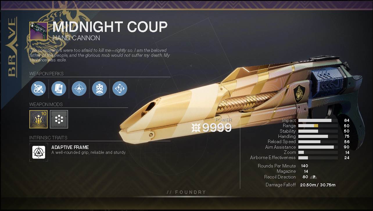 D2 Midnight Coup PVE God Roll