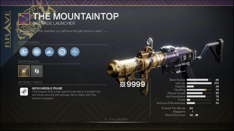 D2 The Mountaintop PVE God Roll