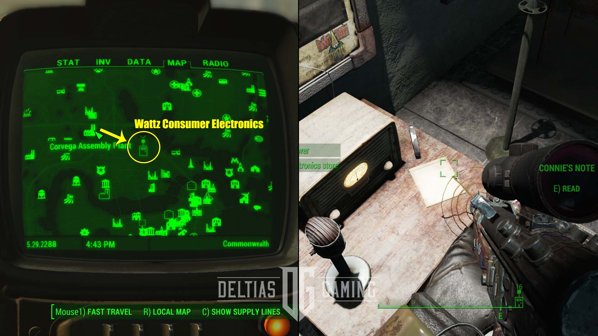 Fallout 4 Speak of the Devil Wattz Consumer Electronics map location and Connie's Note