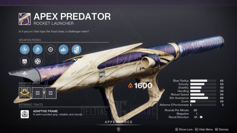 Destiny 2 Apex Predator Rocket Launcher