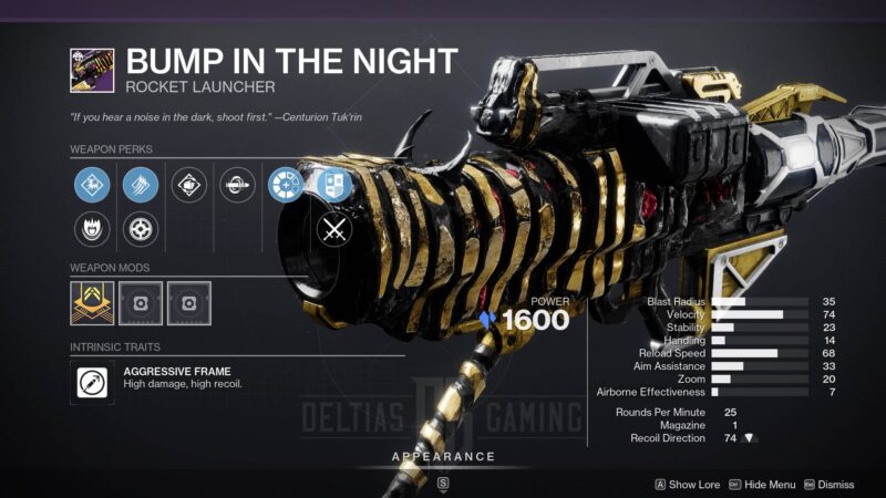 Destiny 2 Bump in the Night Rocket Launcher