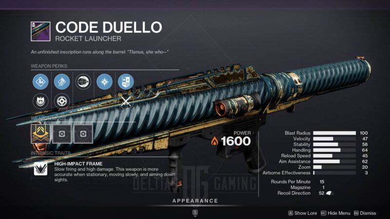 Destiny 2 Code Duello Rocket Launcher