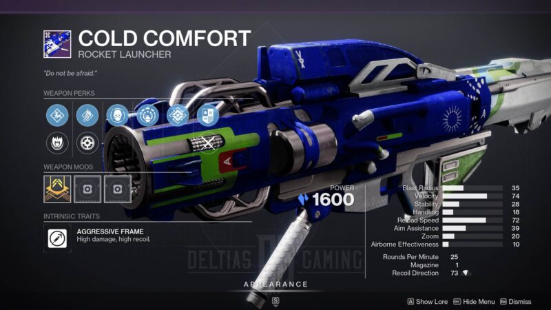 Destiny 2 Cold Comfort Rocket Launcher