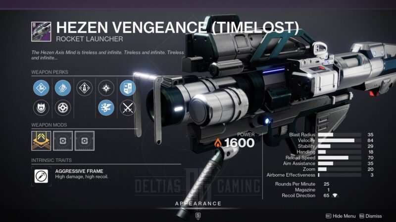 Destiny 2 Hezen Vengeance Timelost Rocket Launcher