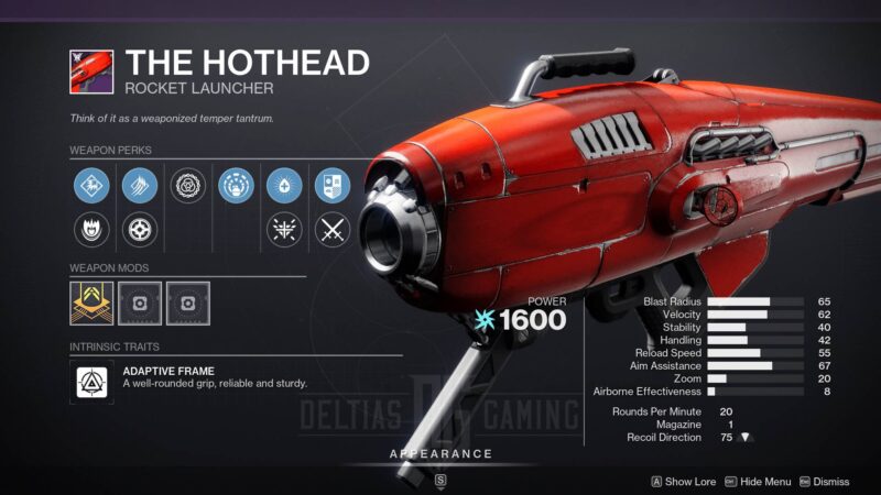 Destiny 2 Hothead Rocket Launcher