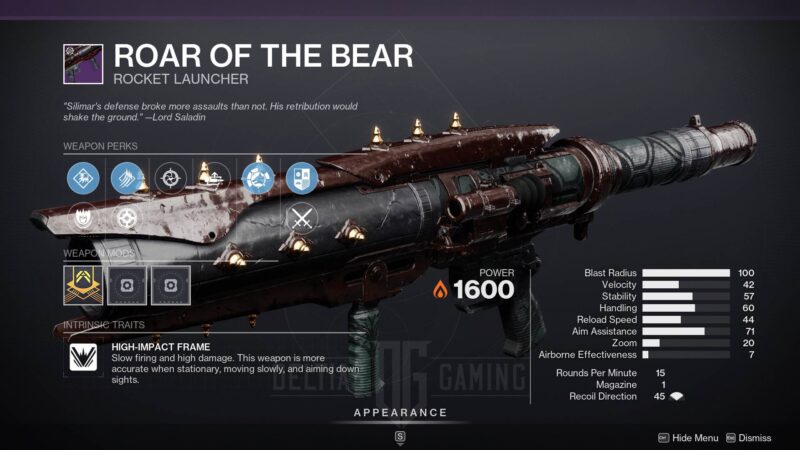 Destiny 2 Roar of the Bear Rocket Launcher