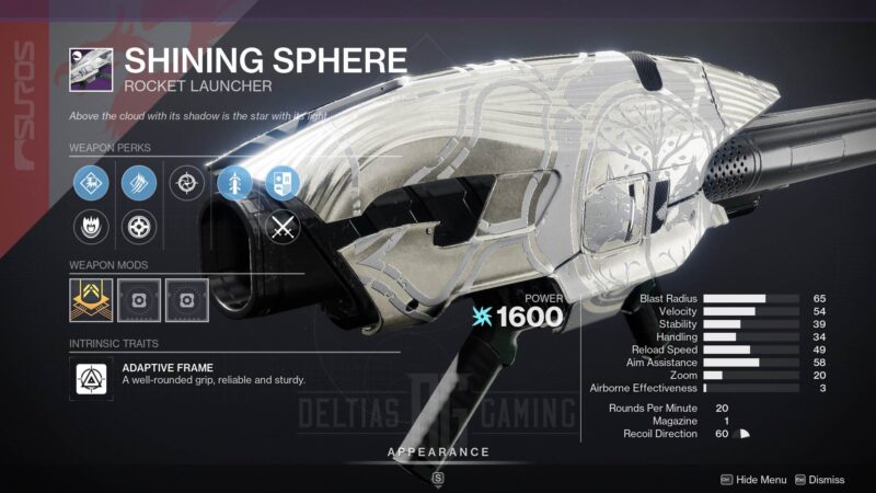 Destiny 2 Shining Sphere Rocket Launcher