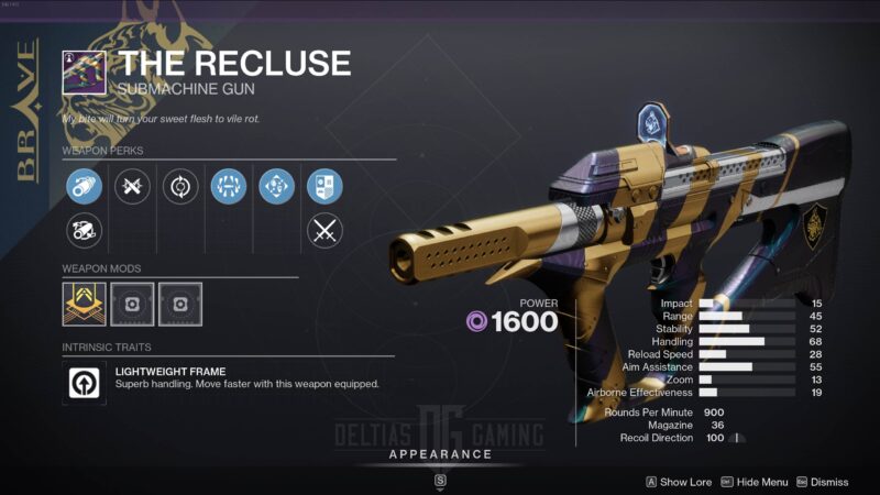 Destiny 2 The Recluse God Roll and How to Get