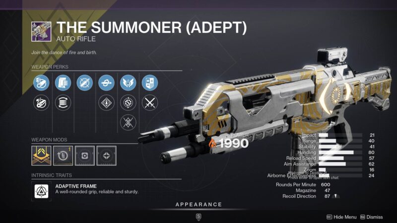 Destiny 2 The Summoner (Adept) Auto Rifle