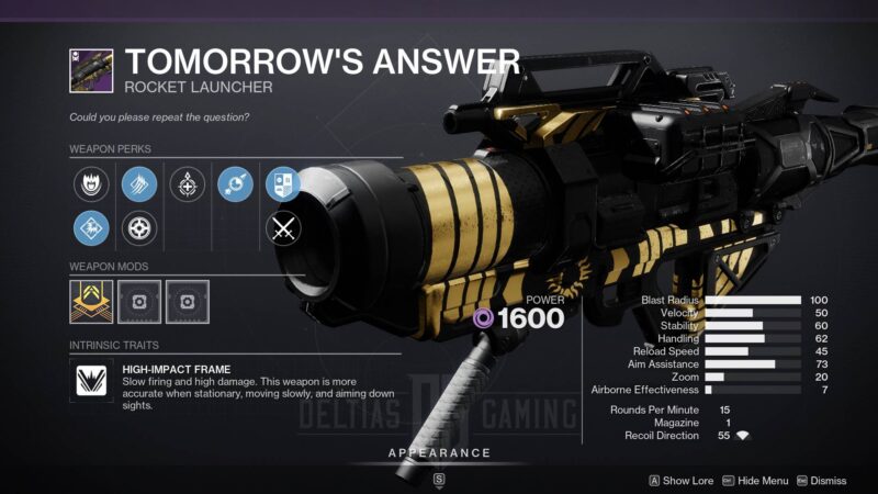 Destiny 2 Tomorrow's Answer Rocket Launcher